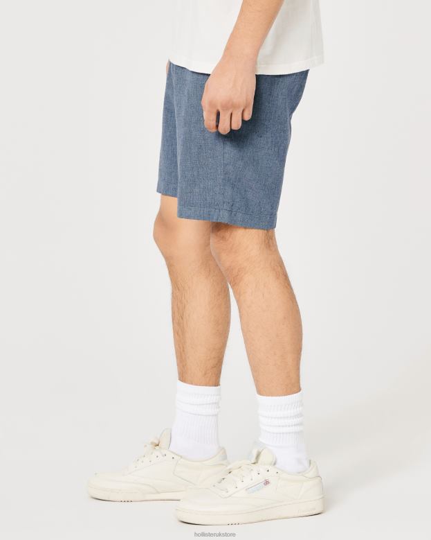 Bottoms Hollister Men Flat-Front Linen Blend Shorts 9\\ 488201312 Heather Navy